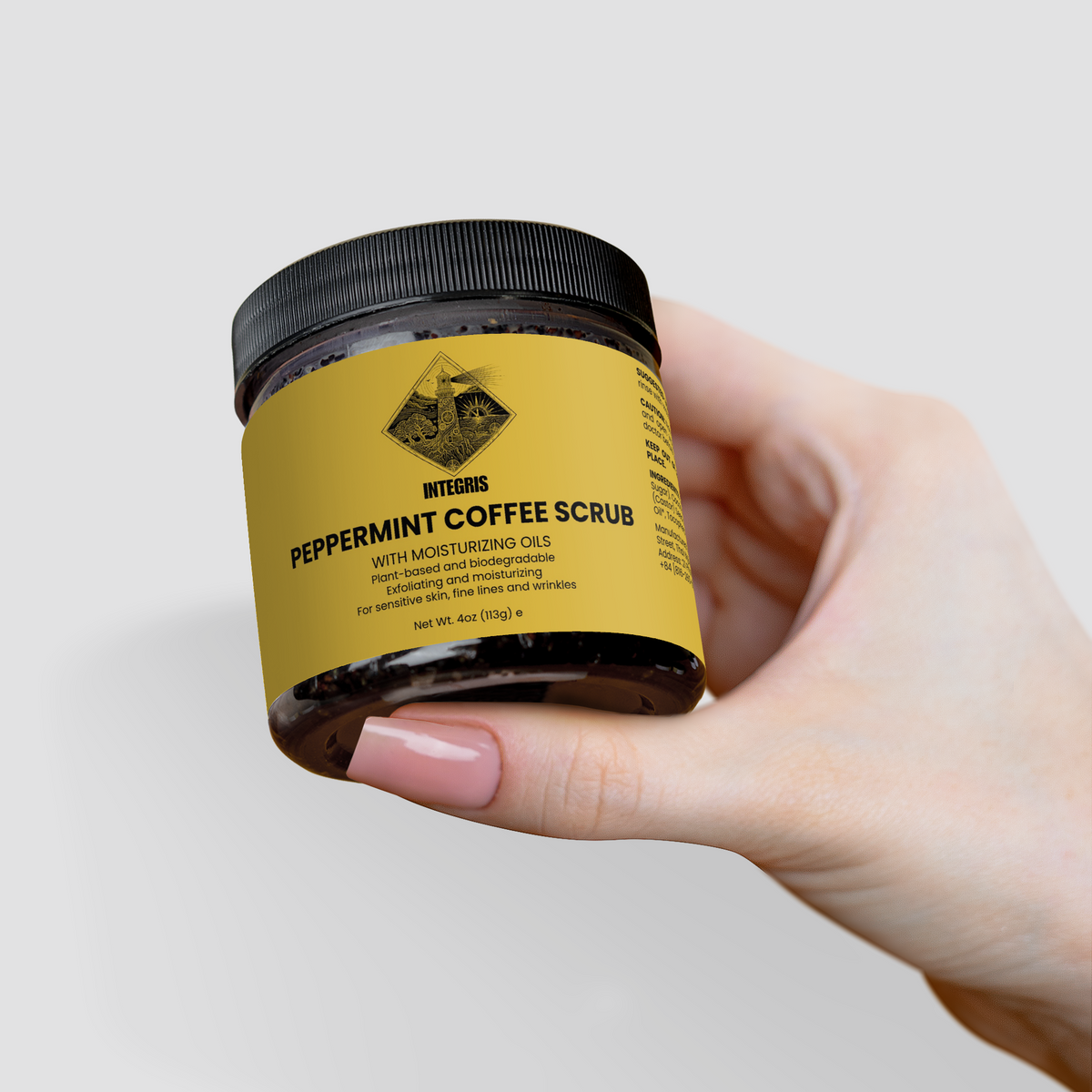 INTEGRIS Peppermint Coffee Body Scrub Organic Coconut Oil 4 oz (113g)