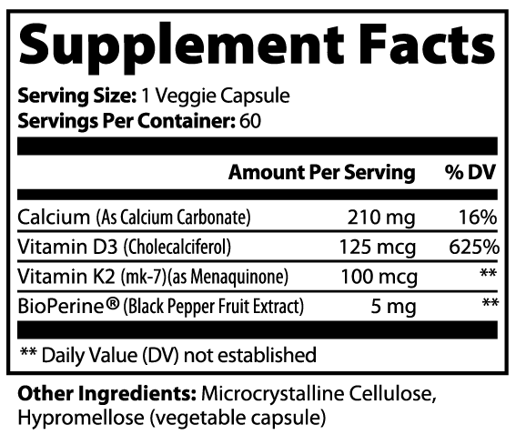 INTEGRIS Vitamin D3 K2 with Calcium & BioPerine Bone & Heart Support - 60 Capsules