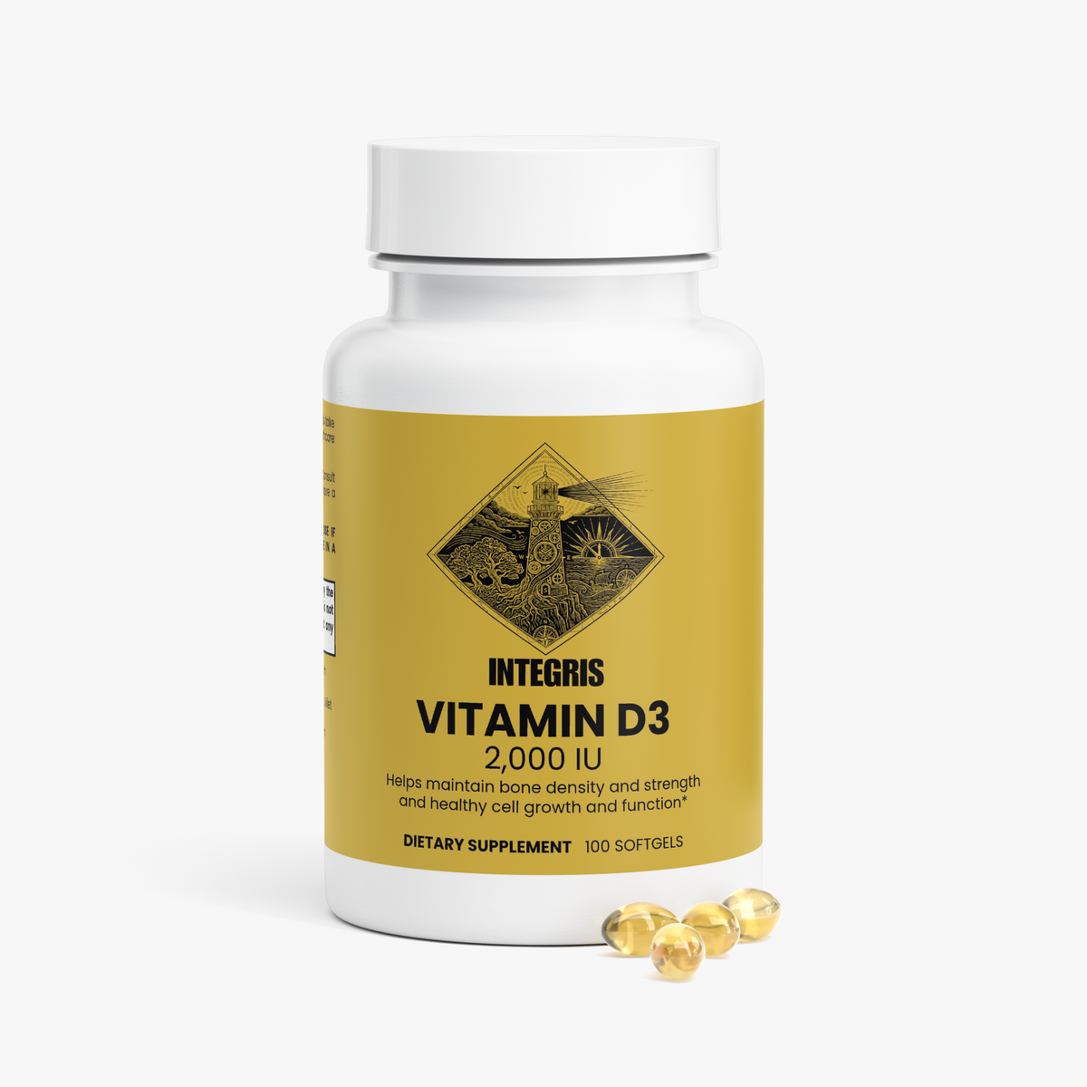 INTEGRIS Vitamin D3 2000 IU Cholecalciferol Dietary Supplement 100 Softgels