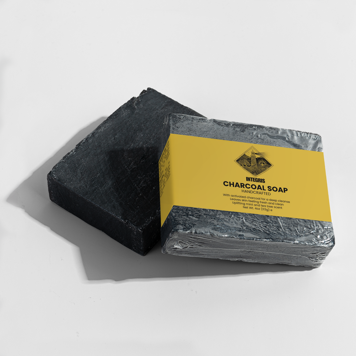 INTEGRIS Charcoal Bar Soap Peppermint and Tea Tree Essential Oils 4 oz (113g)