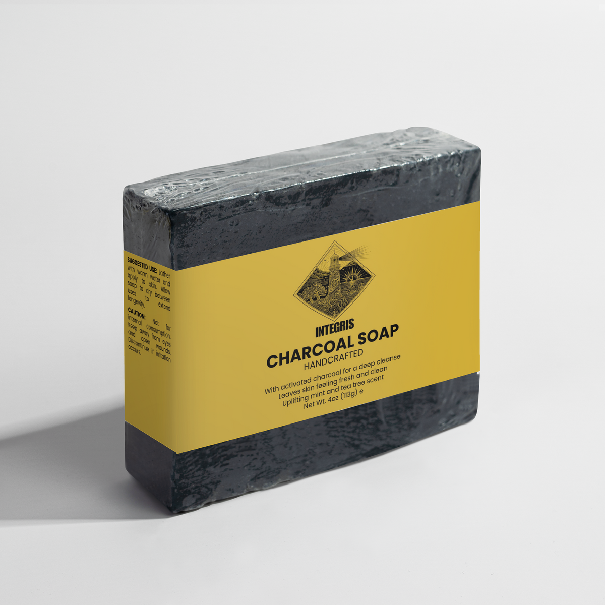 INTEGRIS Charcoal Bar Soap Peppermint and Tea Tree Essential Oils 4 oz (113g)