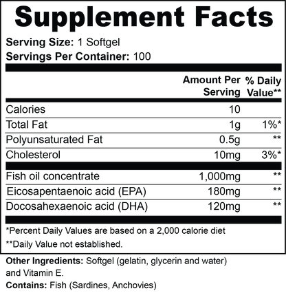 INTEGRIS Omega-3 Fish Oil Concentrate EPA 180mg DHA 120mg 100 Softgels