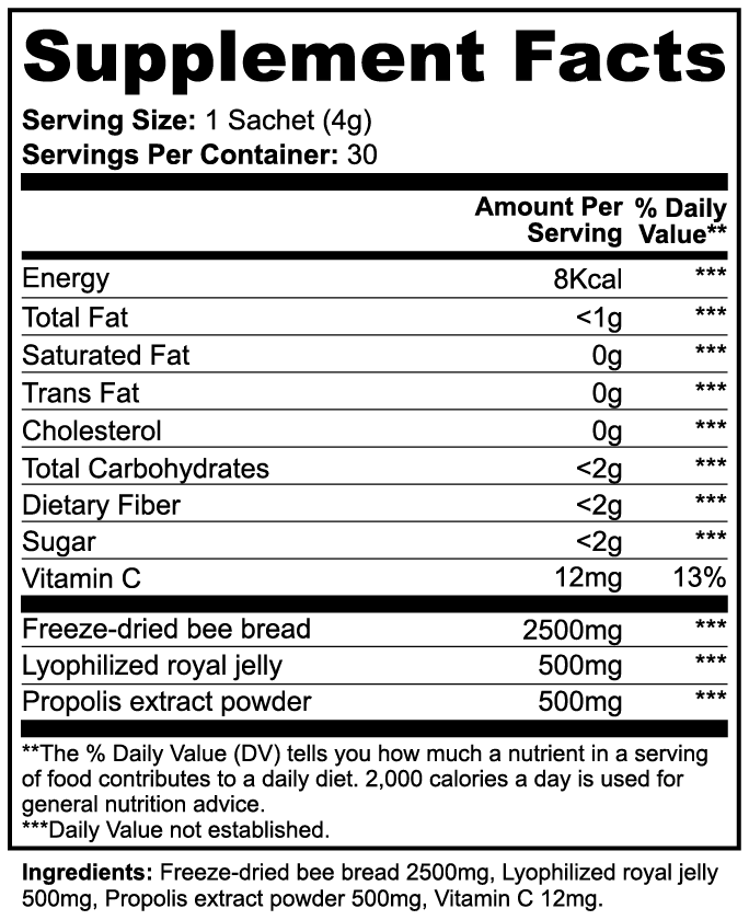 INTEGRIS Bee Bread Powder with Royal Jelly & Propolis - 30 Sachets (136g)