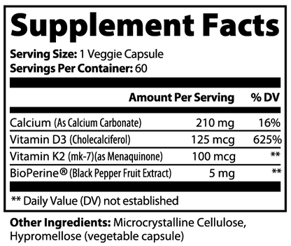 INTEGRIS Vitamin D3 K2 with Calcium & BioPerine Bone & Heart Support - 60 Capsules