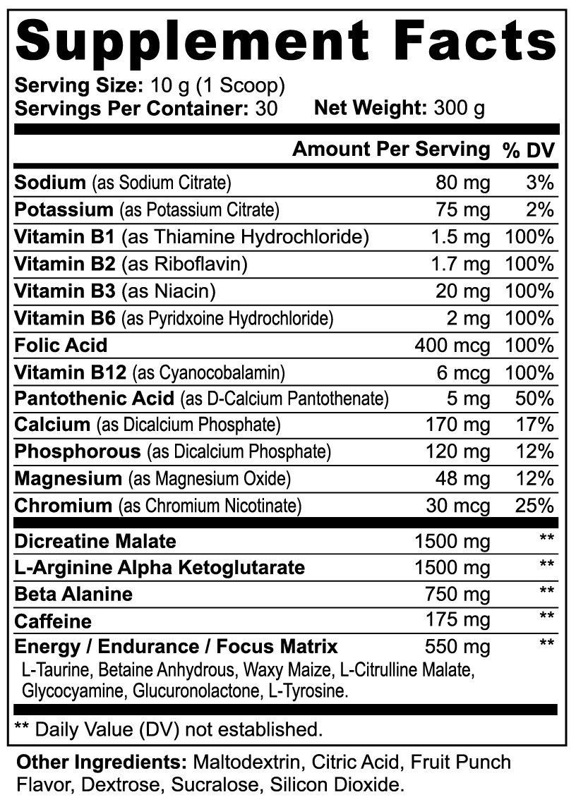 INTEGRIS Nitric Shock Pre-Workout Fruit Punch Flavored Powder 300g