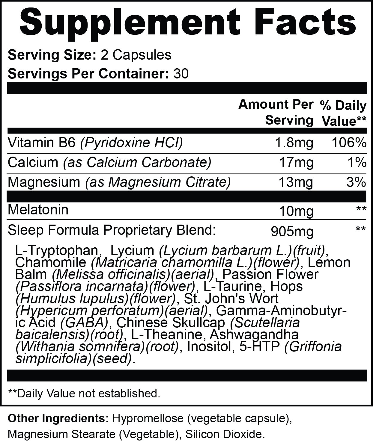 Magnesium Citrate and L-Theanine Evening Herbal Complex - 60 Capsules